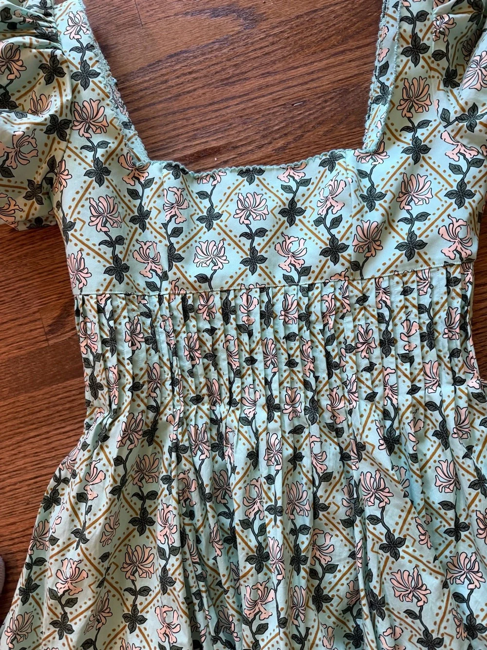 Agua Bendita Mint Floral Puff Sleeve Mini Dress - Picture 2 of 7